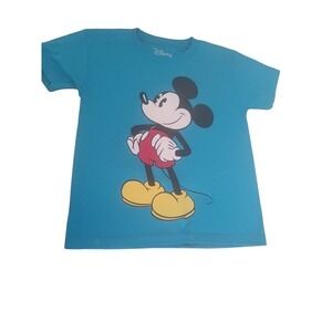 Disney Mickey Mouse Graphic T-Shirt Blue Short Sleeve Crewneck Cotton XS